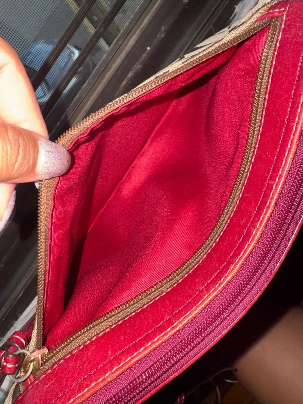 Coach Signature Canvas with red leather trim